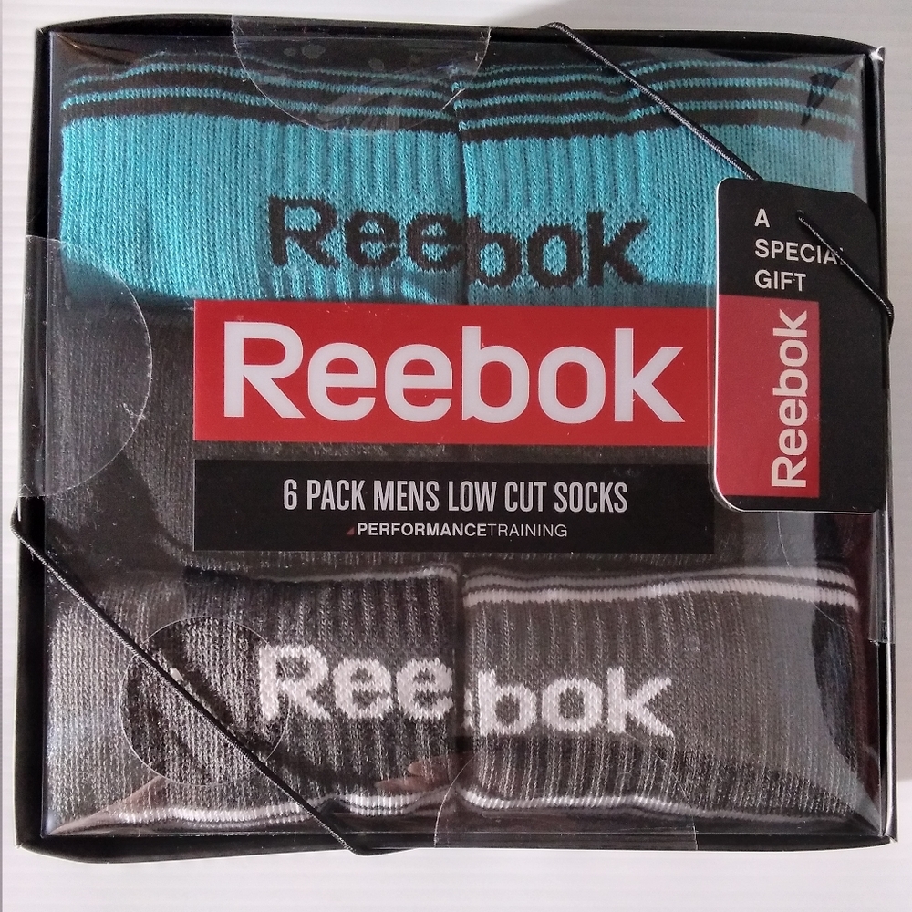 Mens Socks Reebok Low Cut Athletic Performance Training Gym Blue Gray Black 6pk